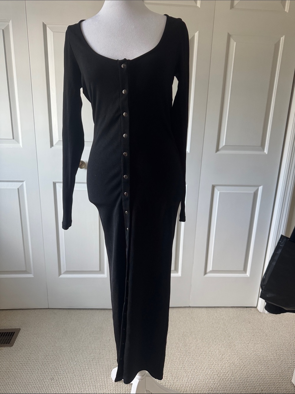 H&M Black Long-Sleeve Button-Front Maxi Dress
